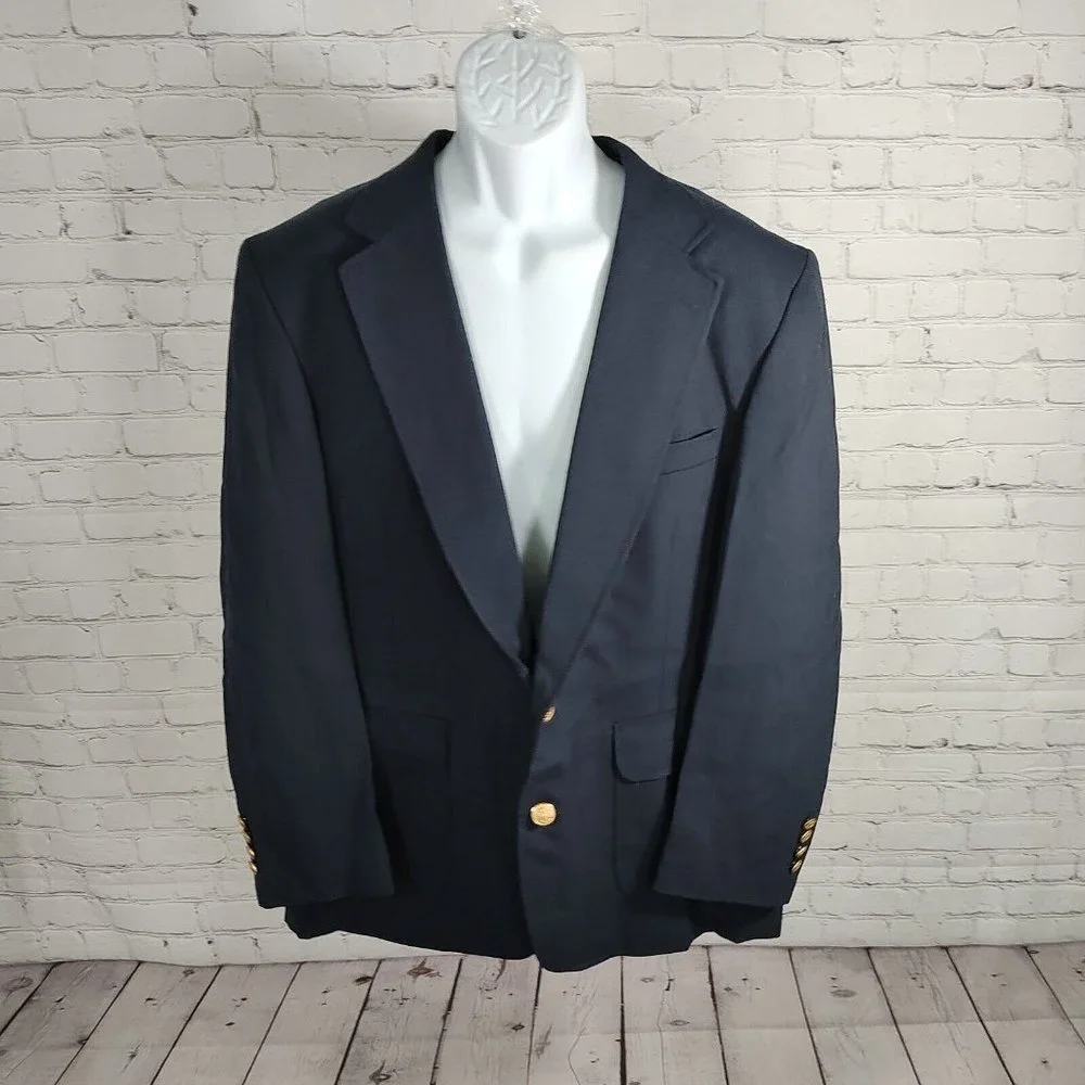Trophy Club Dark Blue Two Button Single Breasted Men's Sports Coat Size 46R